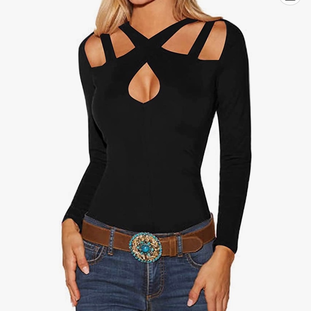 COPY - Women's Sexy Cut Out Halter Neck Criss Cross Long Sleeve